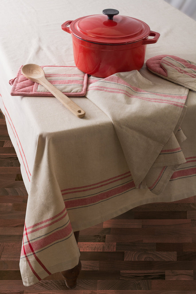 DII Red French Stripe Tablecloth