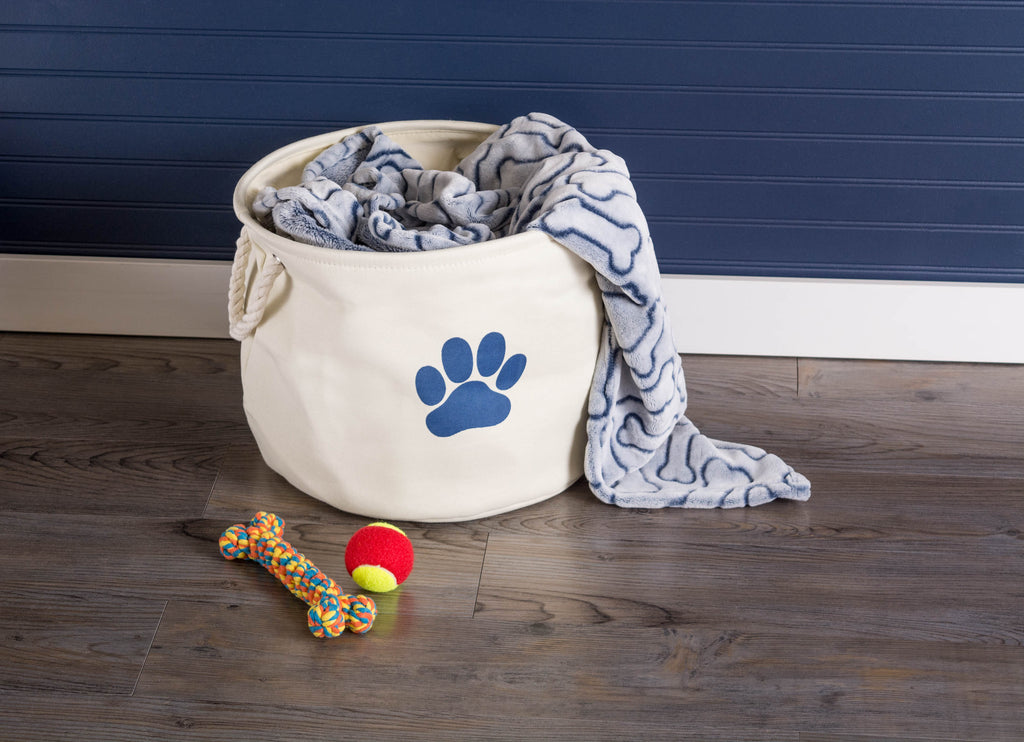 DII Polyester Pet Bin Paw Off White Round Small