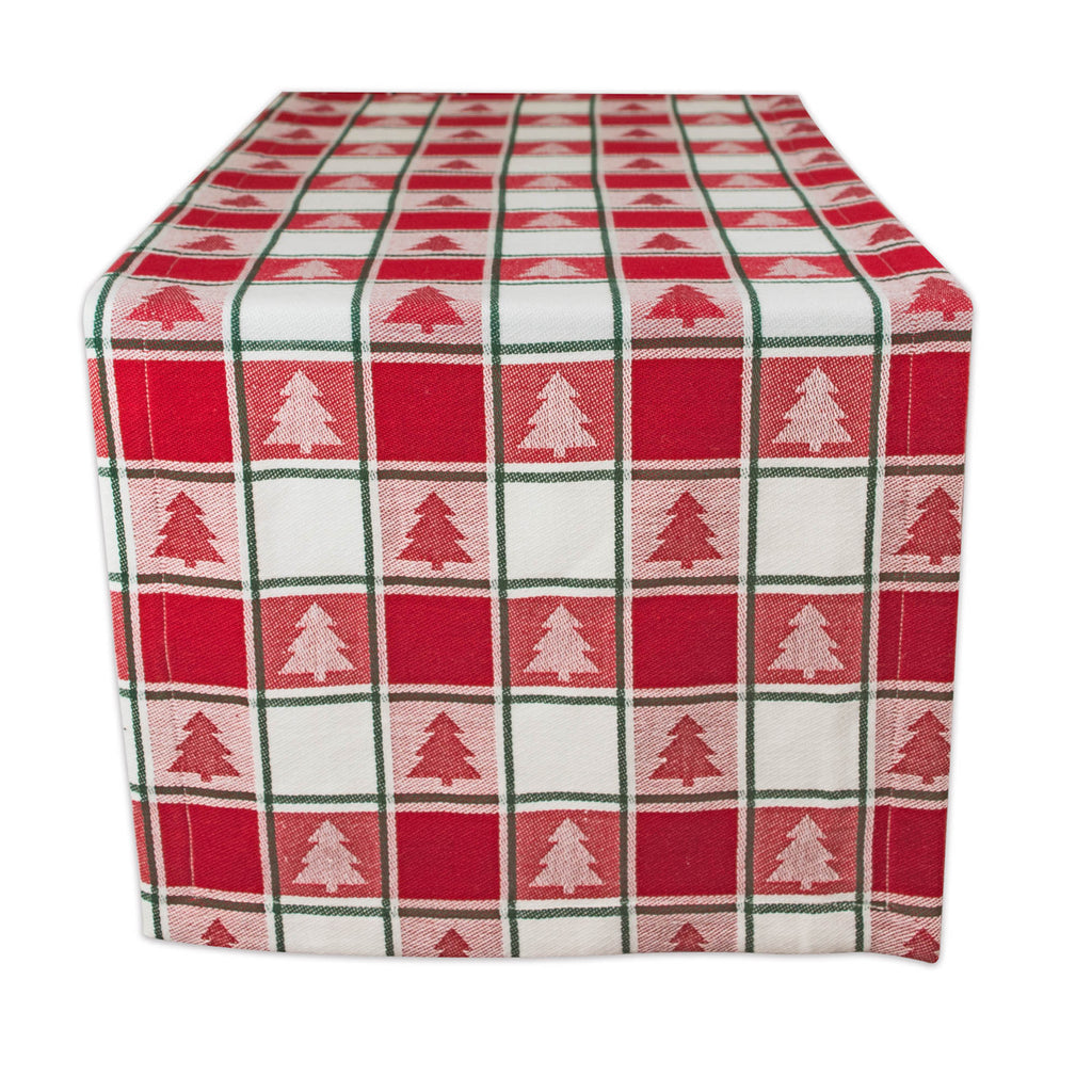Holiday Trees Woven Check Table Runner 14x72