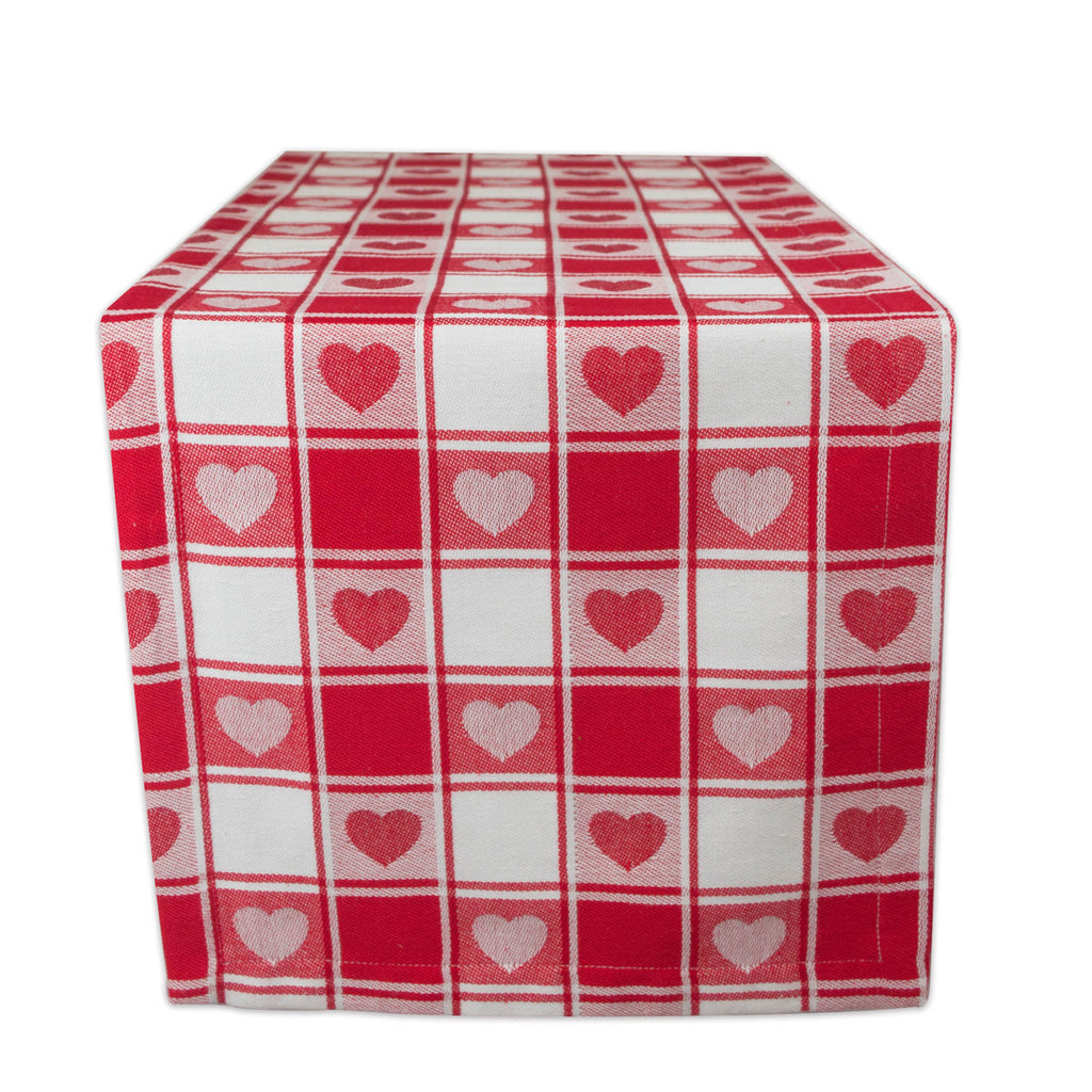 Hearts Woven Check Table Runner 14x72