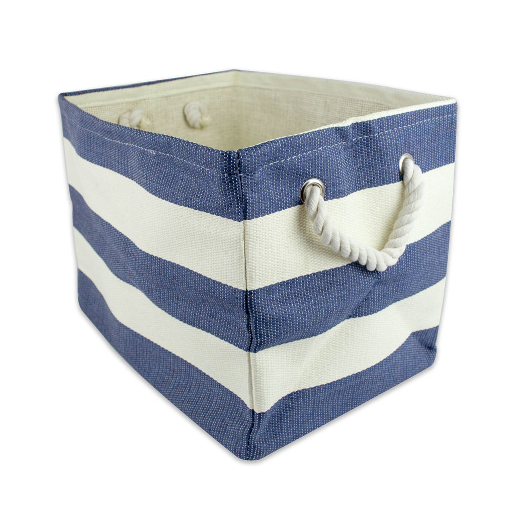 Paper Bin Stripe Nautical Blue Rectangle Small 11x10x9