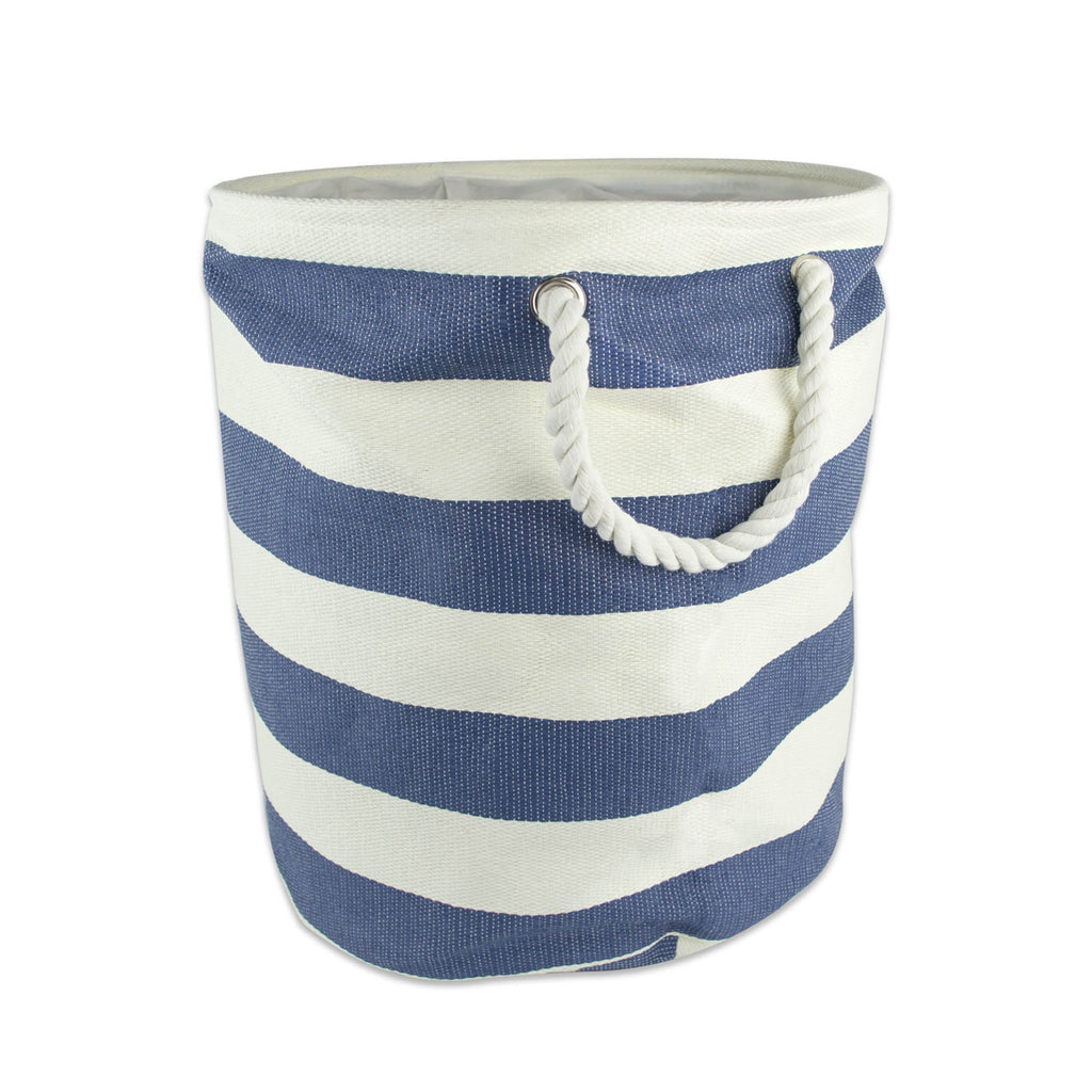 Paper Bin Stripe Nautical Blue Round Small 13.75x13.75x12