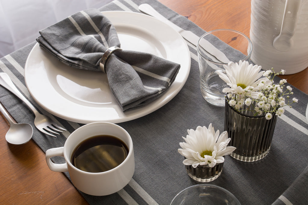 Gray Chambray French Stripe Table Runner