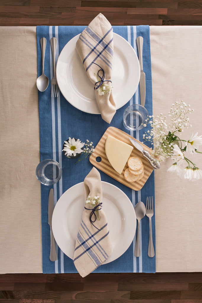 Chambray French Stripe Table Runner - Blue