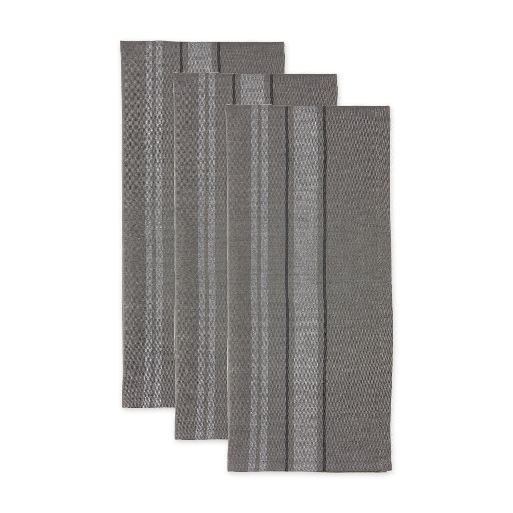 French Stripe Woven Dishtowel Set of 3 - Gray