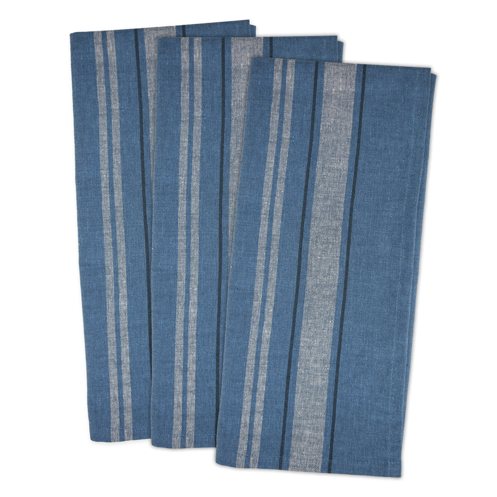 French Stripe Woven Dishtowel Set of 3 - Blue