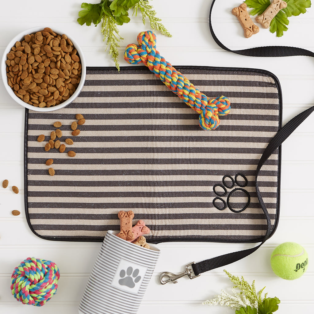 Brown Striped Embroidered Paw Pet Mat