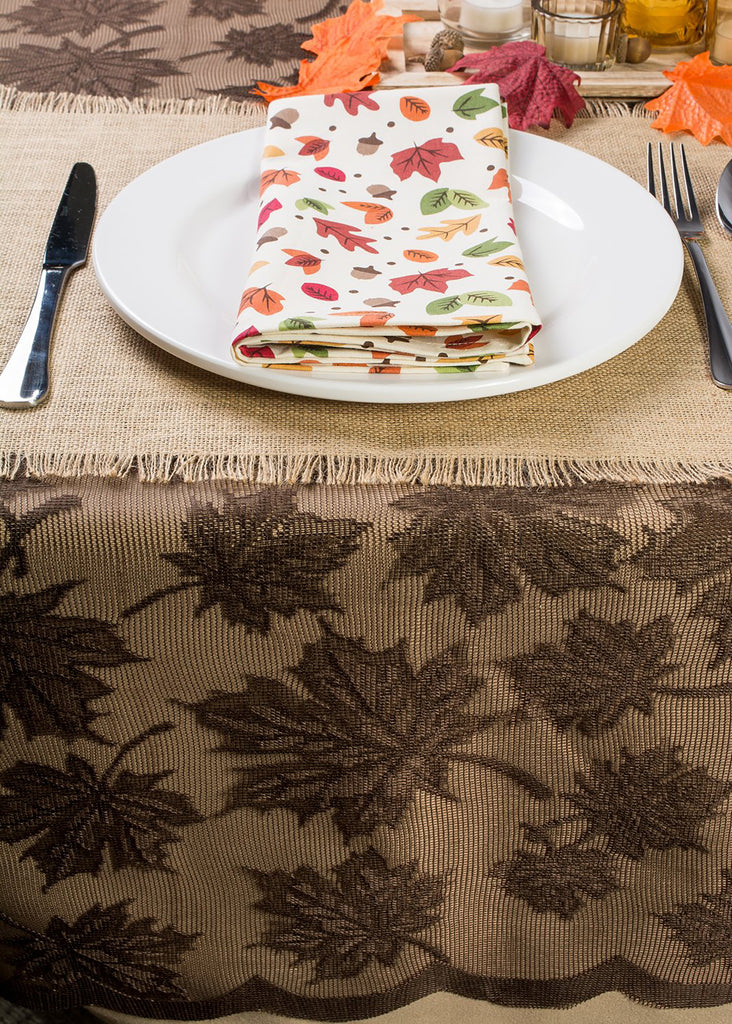 DII Brown Maple Leaf Lace Tablecloth, 54x72"