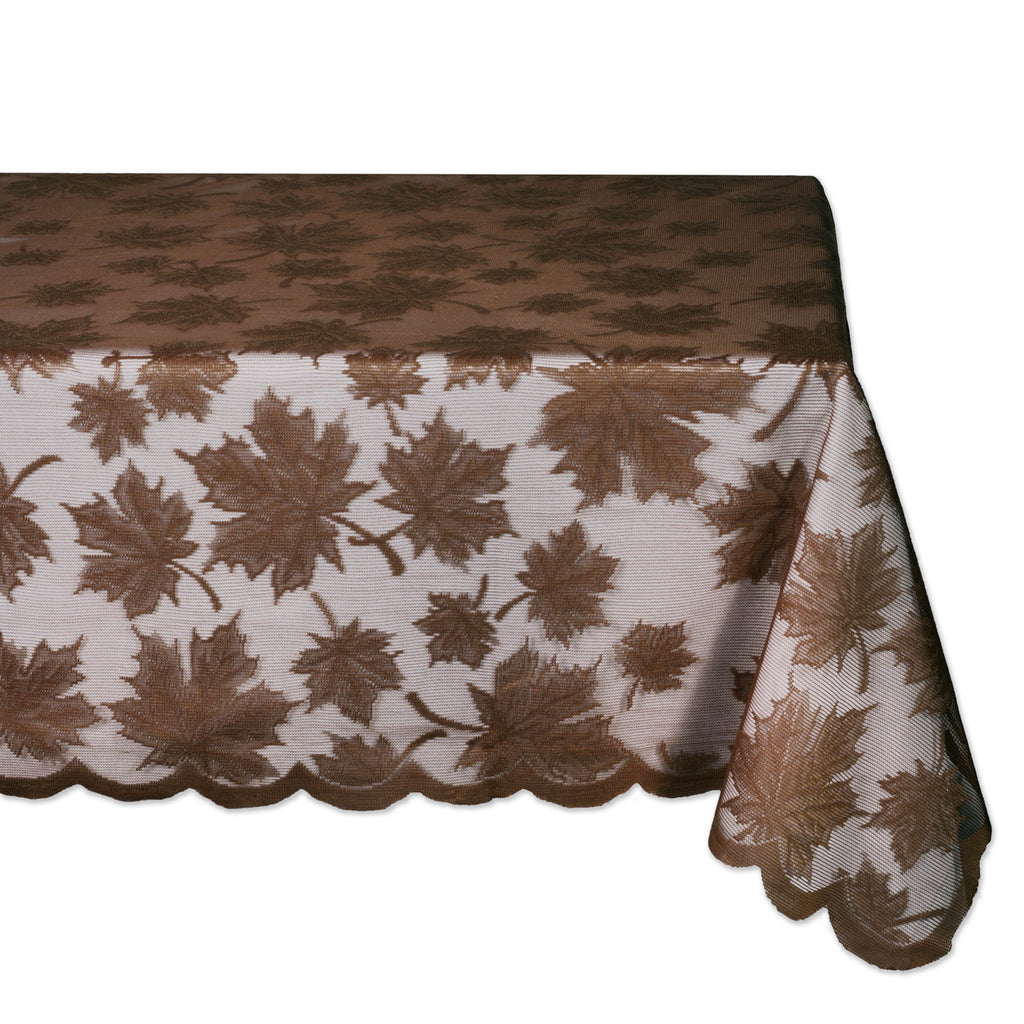 Brown Maple Leaf Lace Tablecloth 54x72