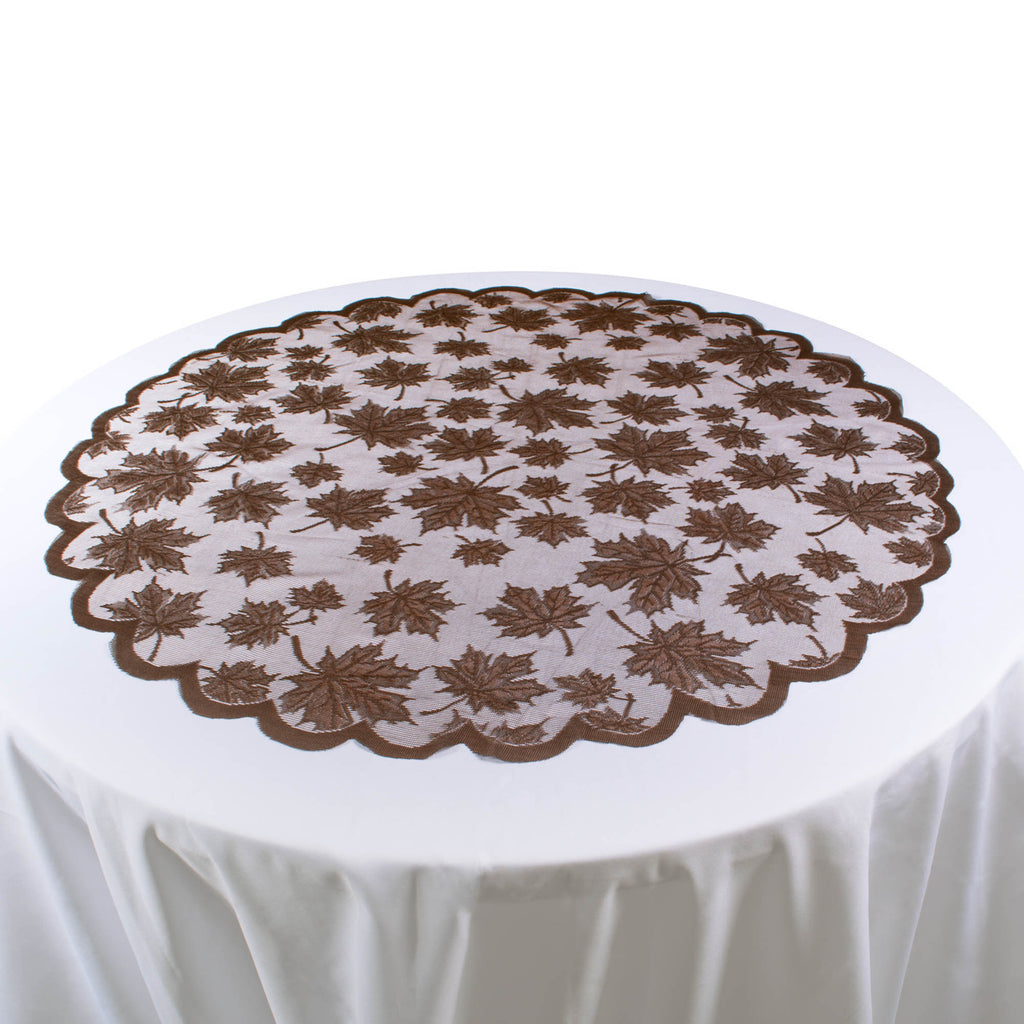 DII Brown Maple Leaf Lace Round Table Topper