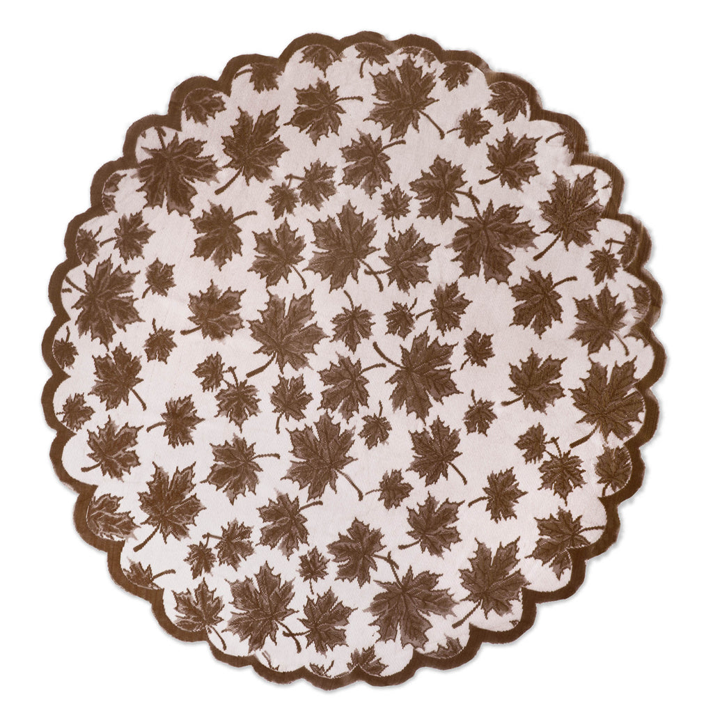 Brown Maple Leaf Lace Round Table Topper
