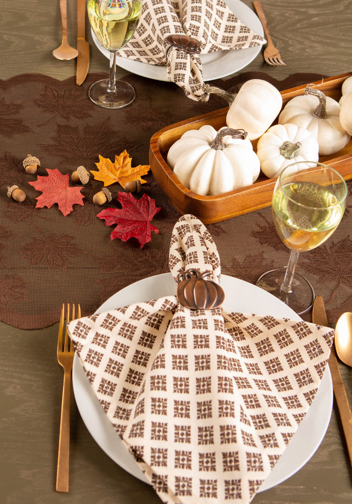DII Brown Maple Leaf Lace Table Runner, 18x72"