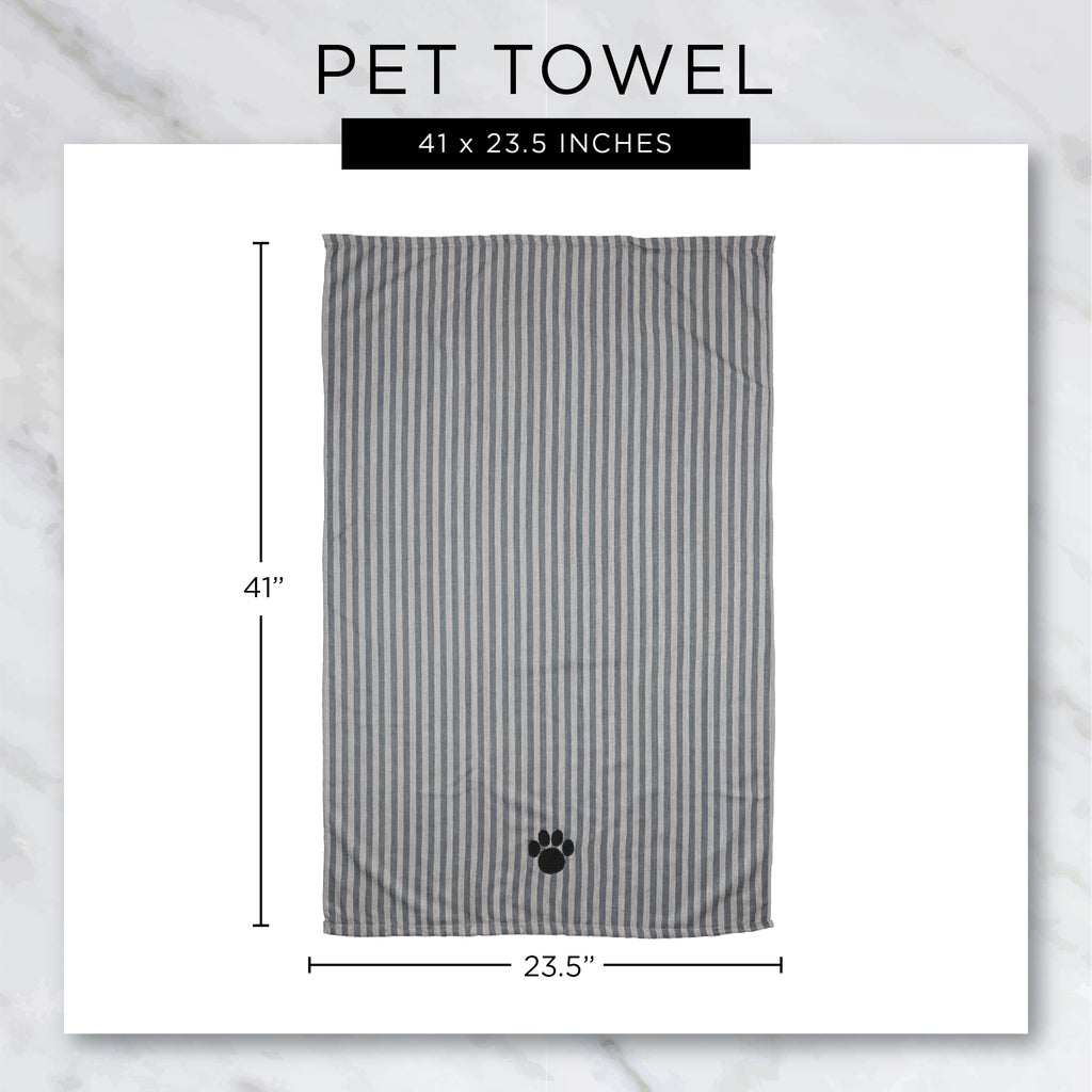 Aqua Stripe Embroidered Paw Pet Towel