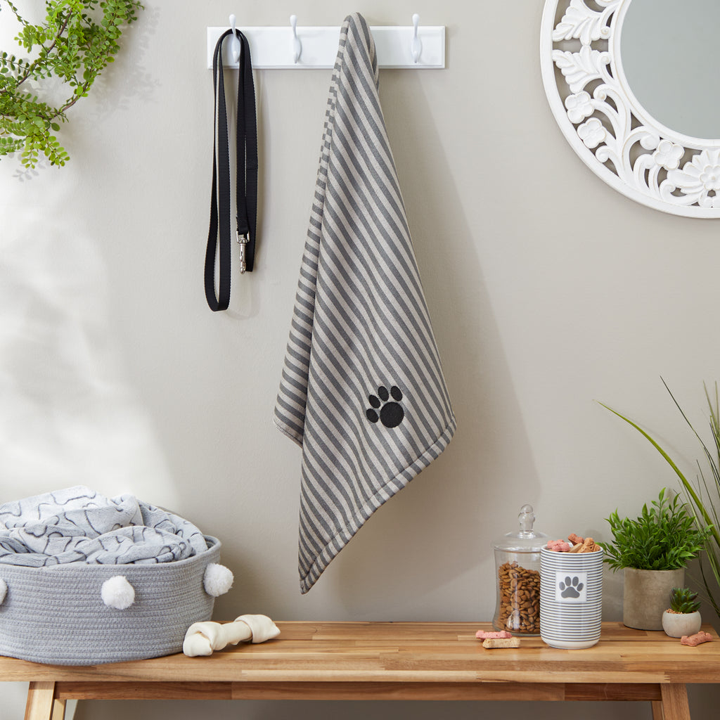 Gray Stripe Embroidered Paw Pet Towel