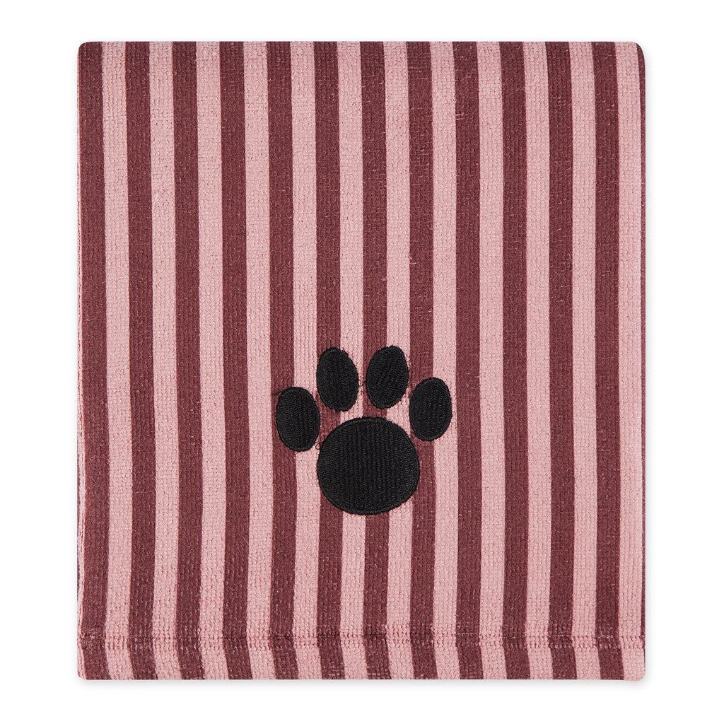 Cranberry Stripe Embroidered Paw Pet Towel