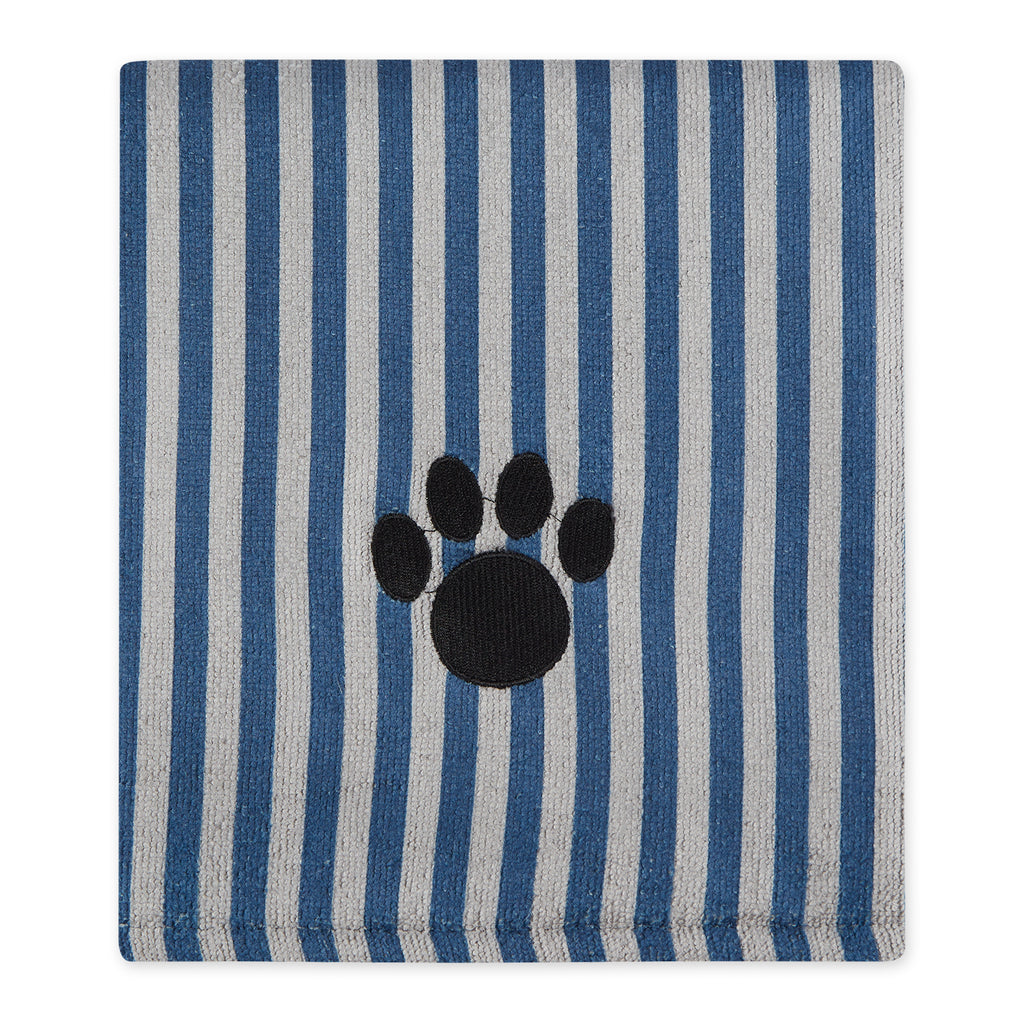 Navy Stripe Embroidered Paw Pet Towel