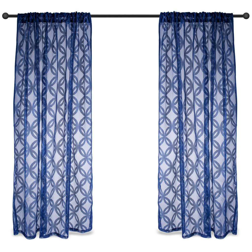Nautical Blue Lace Lattice Window Curtain 50x84 Set/2