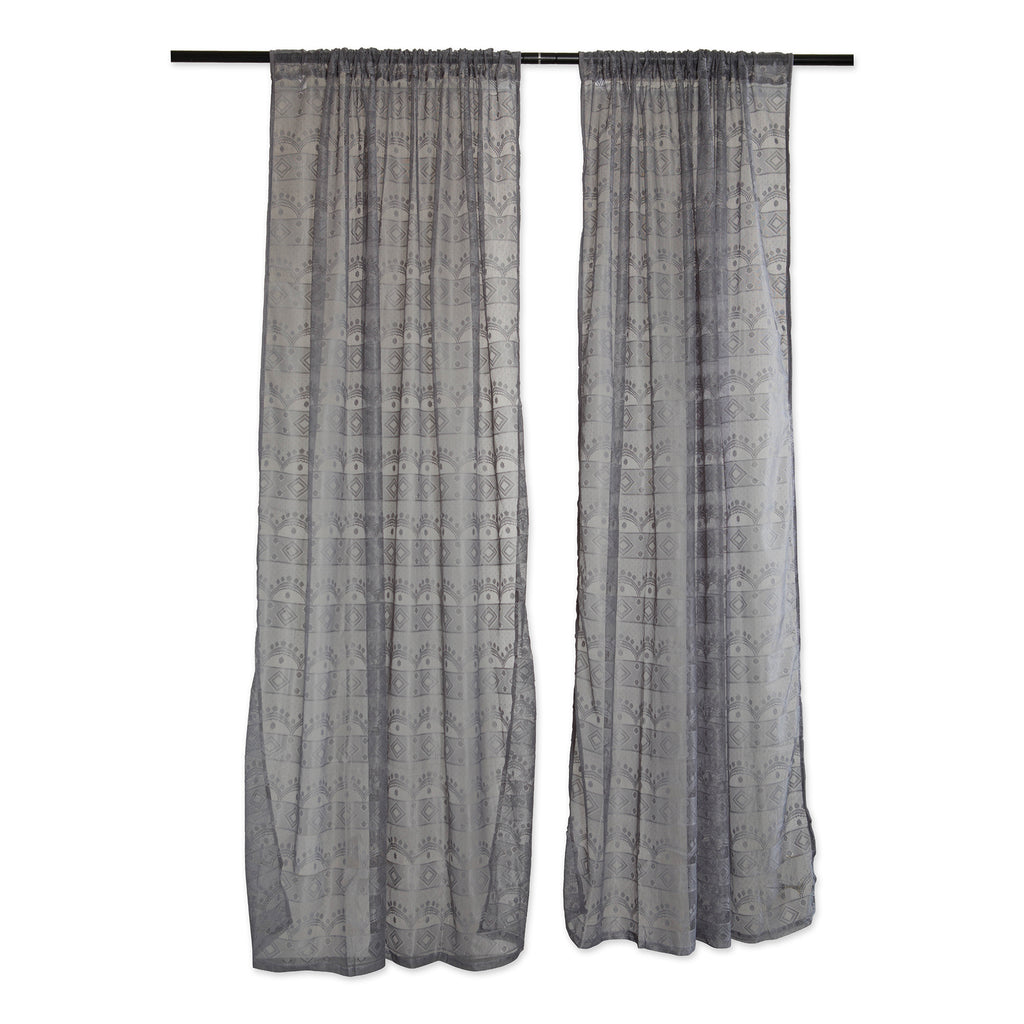Gray Lace Diamond Window Curtain 50x84 Set/2