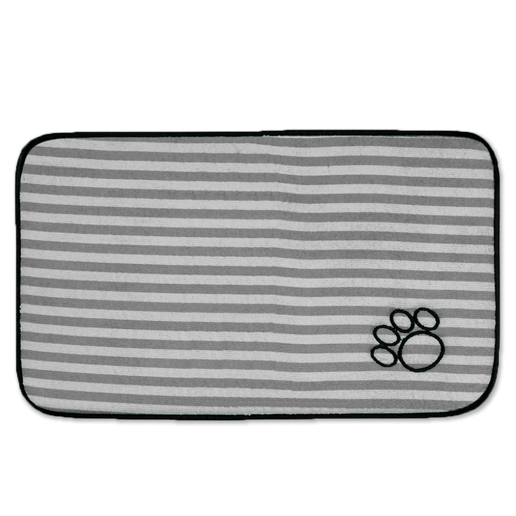 Large Gray Stripe Embroidered Paw Pet Mat