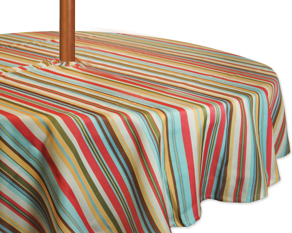 Summer Stripe Outdoor Tablecloth With Zipper 52 Round