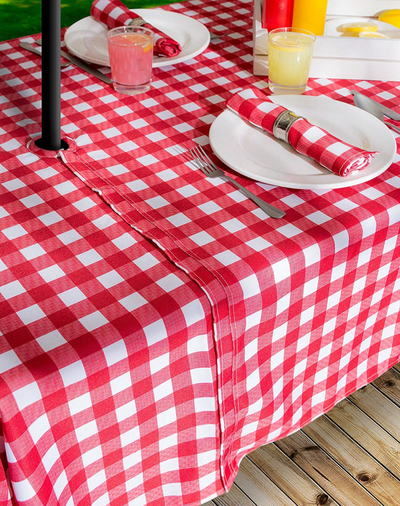 DII Red Check Outdoor Tablecloth With Zipper
