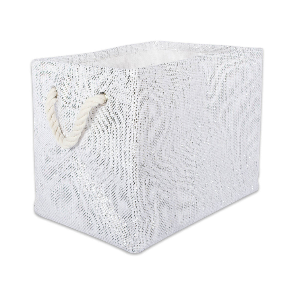 Paper Bin Lurex White/Silver Rectangle Medium 15x10x12