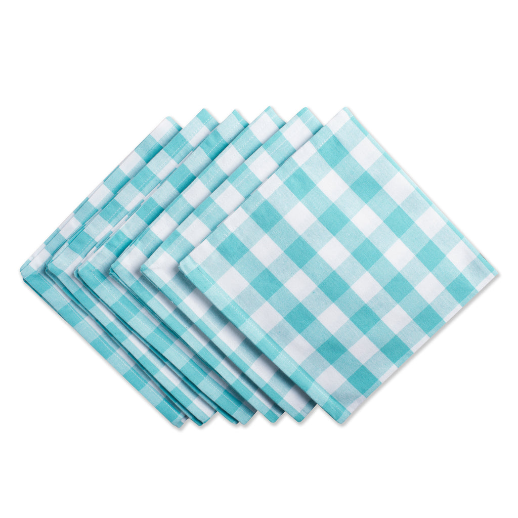 Aqua/White Checkers Napkin Set/6
