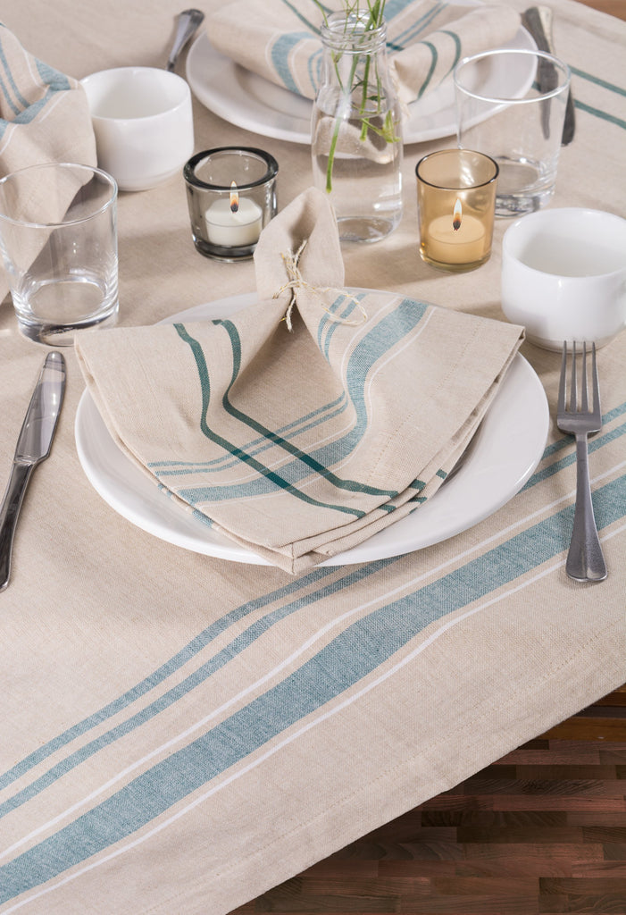 DII Teal French Stripe Tablecloth