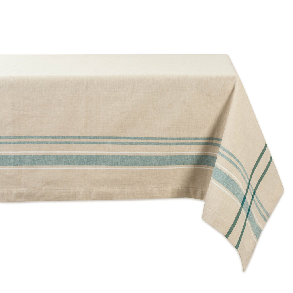 Teal French Stripe Tablecloth 60x104