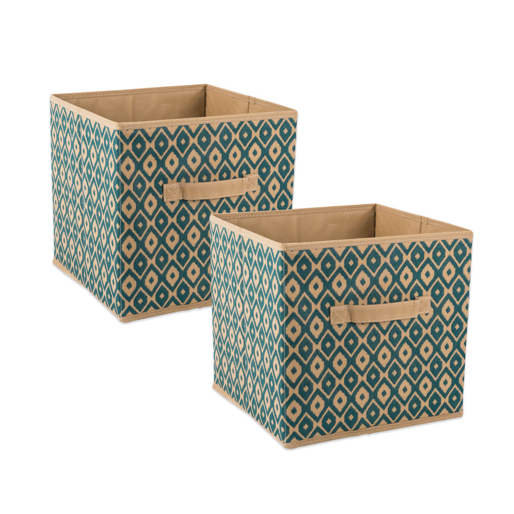 Nonwoven Polyester Cube Ikat Teal Square 11x11x11 Set/2