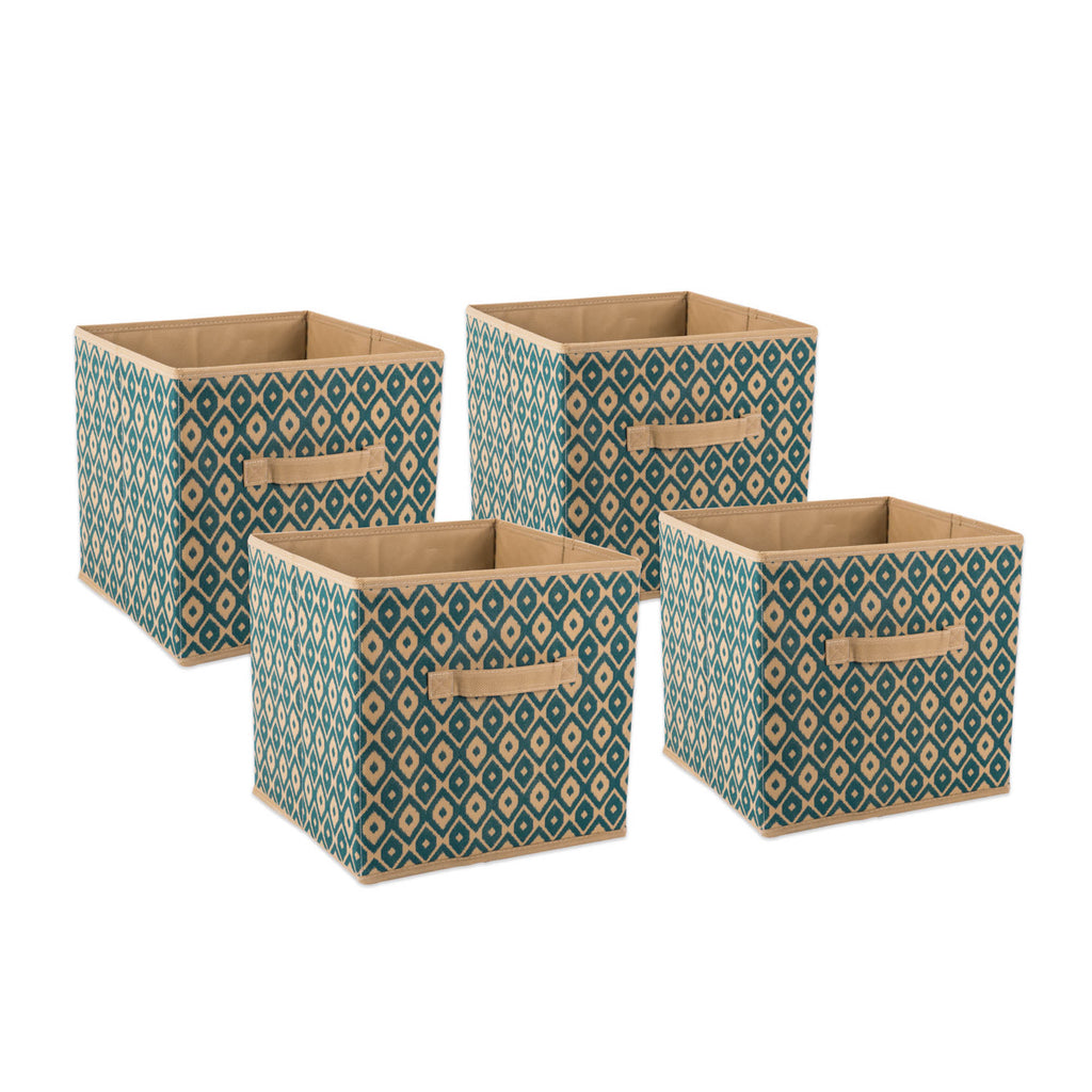 Nonwoven Polyester Cube Ikat Teal Square 11x11x11 Set/4