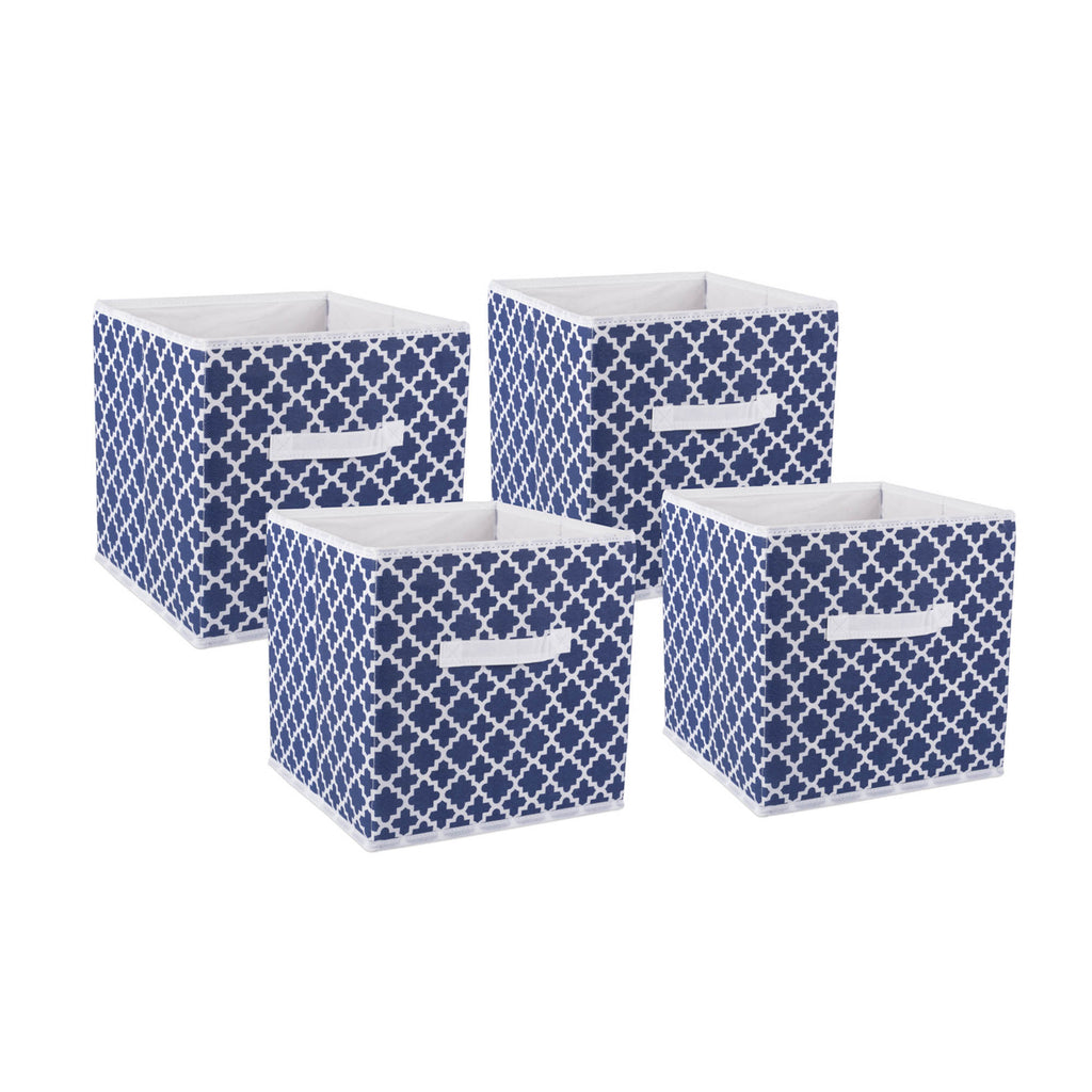 Nonwoven Polyester Cube Lattice Nautical Blue Square 11x11x11 Set/4