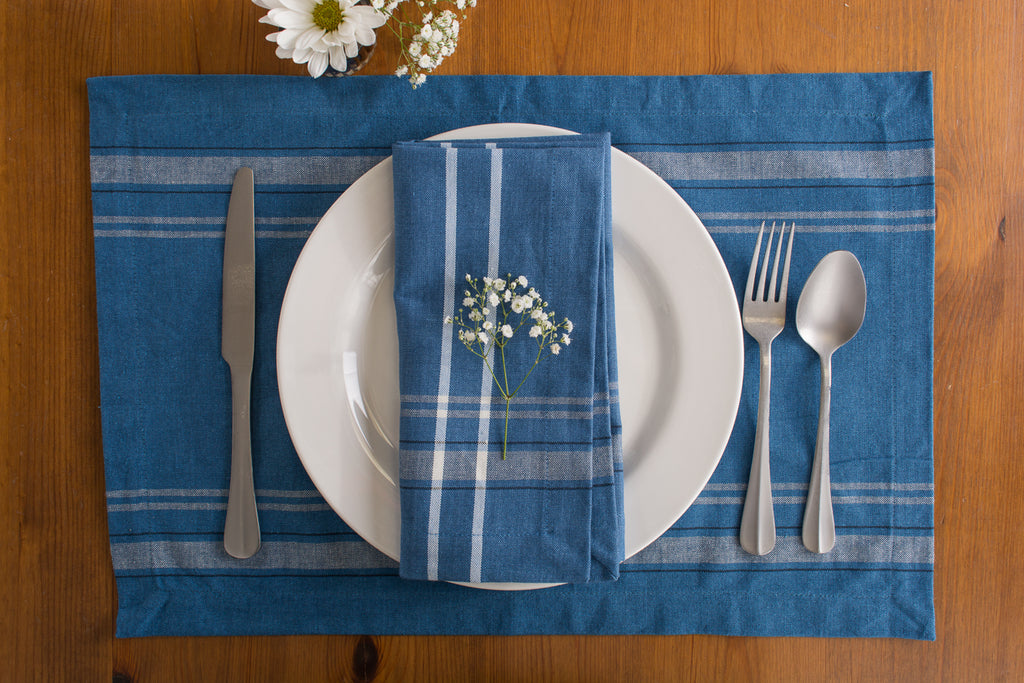 DII Blue Chambray French Stripe Placemat Set of 6