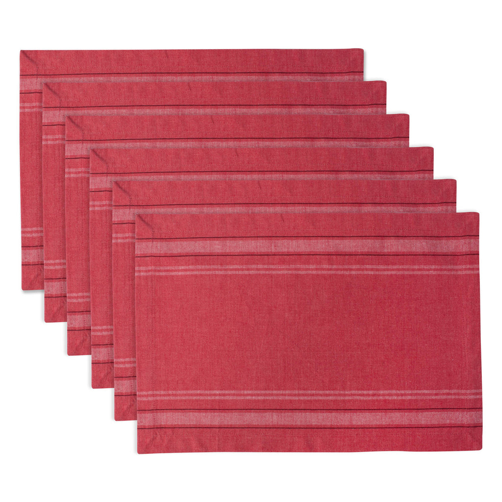 Red Chambray French Stripe Placemat Set/6