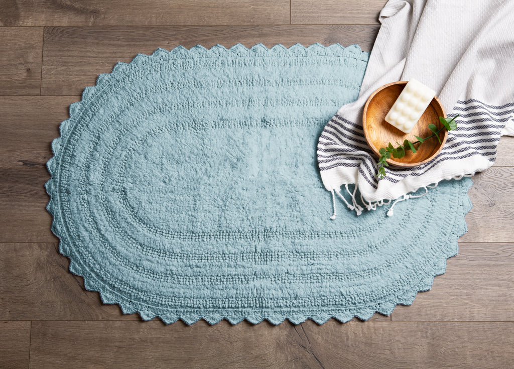 DII Cameo Blue Small Oval Crochet Bath Mat
