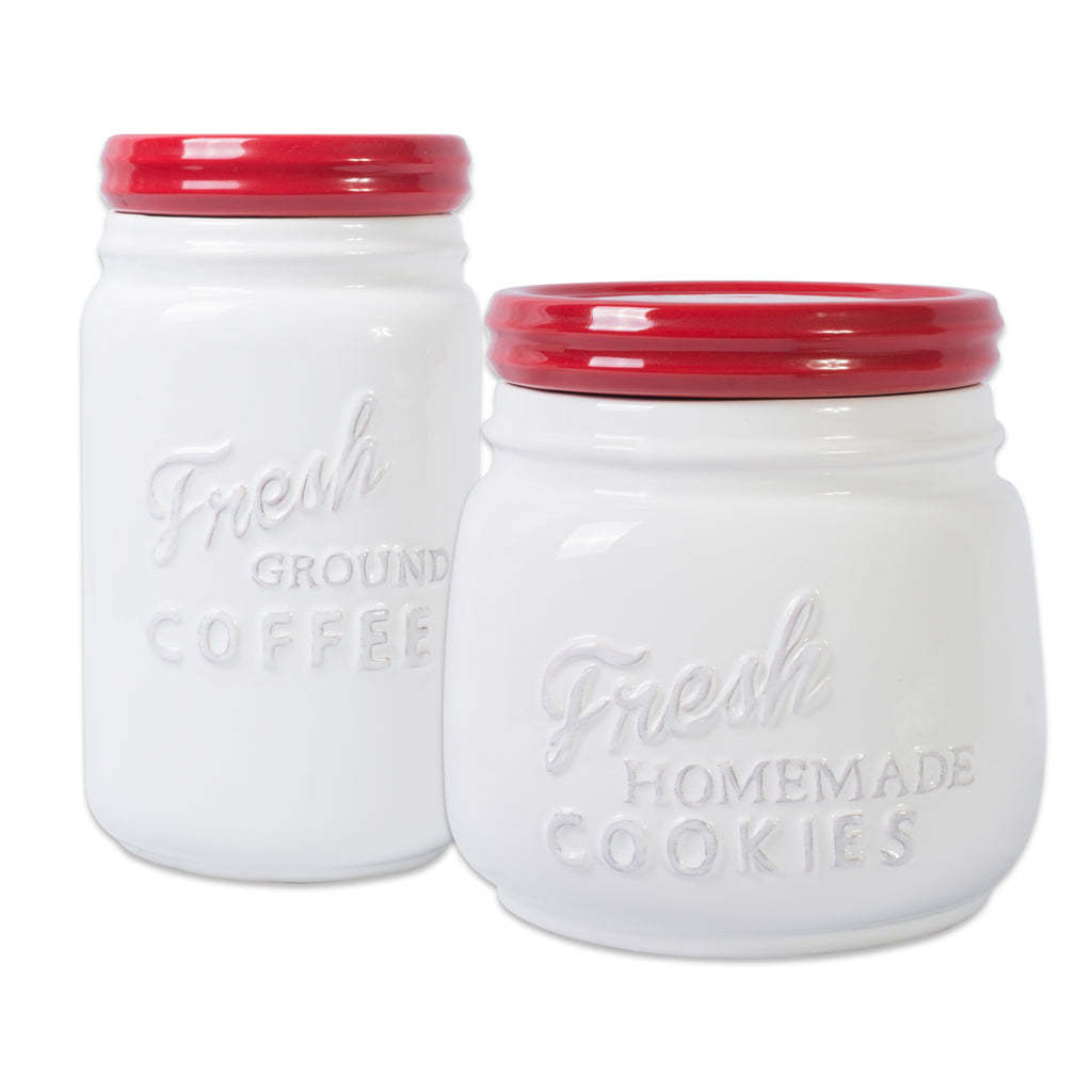 Ceramic Cookie & Coffee Jar Set Of 2 Red