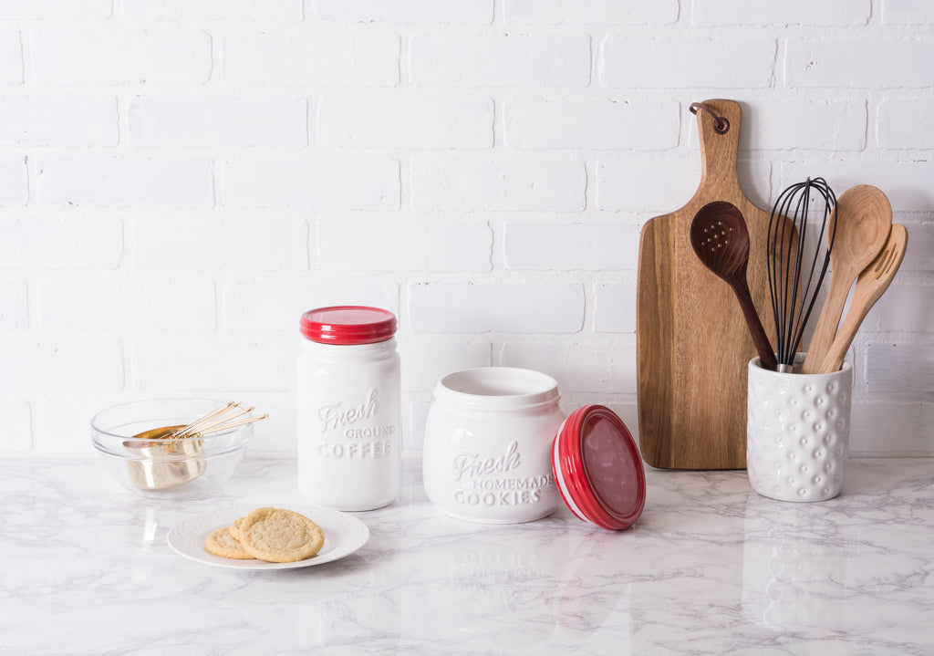 DII Ceramic Cookie & Coffee JarSet of 2 Red