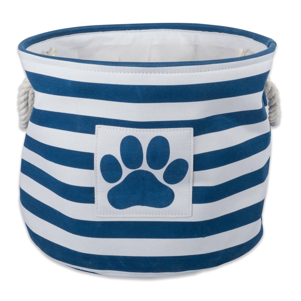 Polyester Pet Bin Stripe With Paw Patch Navy Round Large 15x18x18