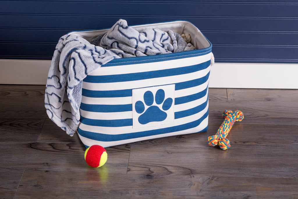 DII Polyester Pet Bin Stripe With Paw Patch Navy Rectangle Small
