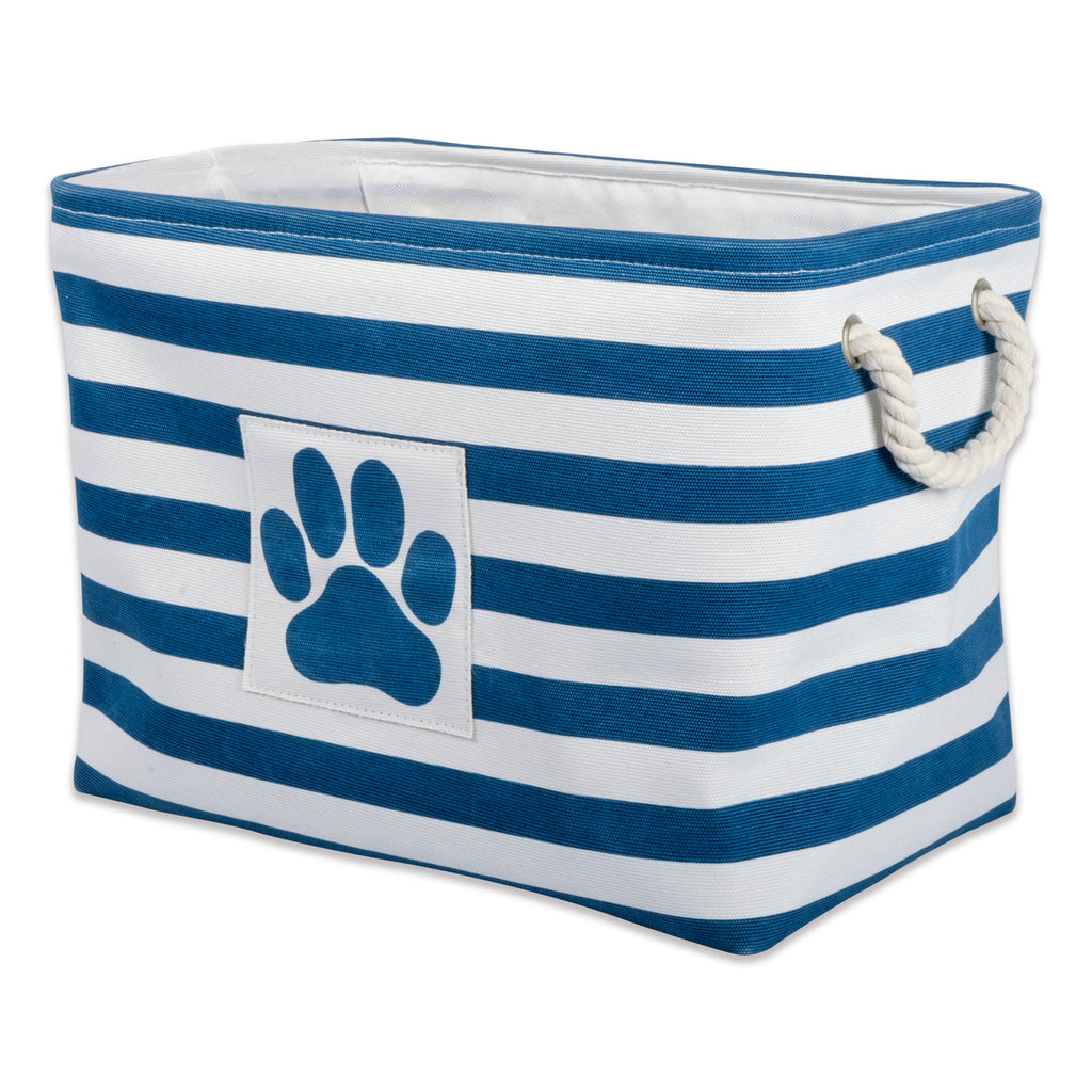 Polyester Pet Bin Stripe With Paw Patch Navy Rectangle Large 17.5x12x15