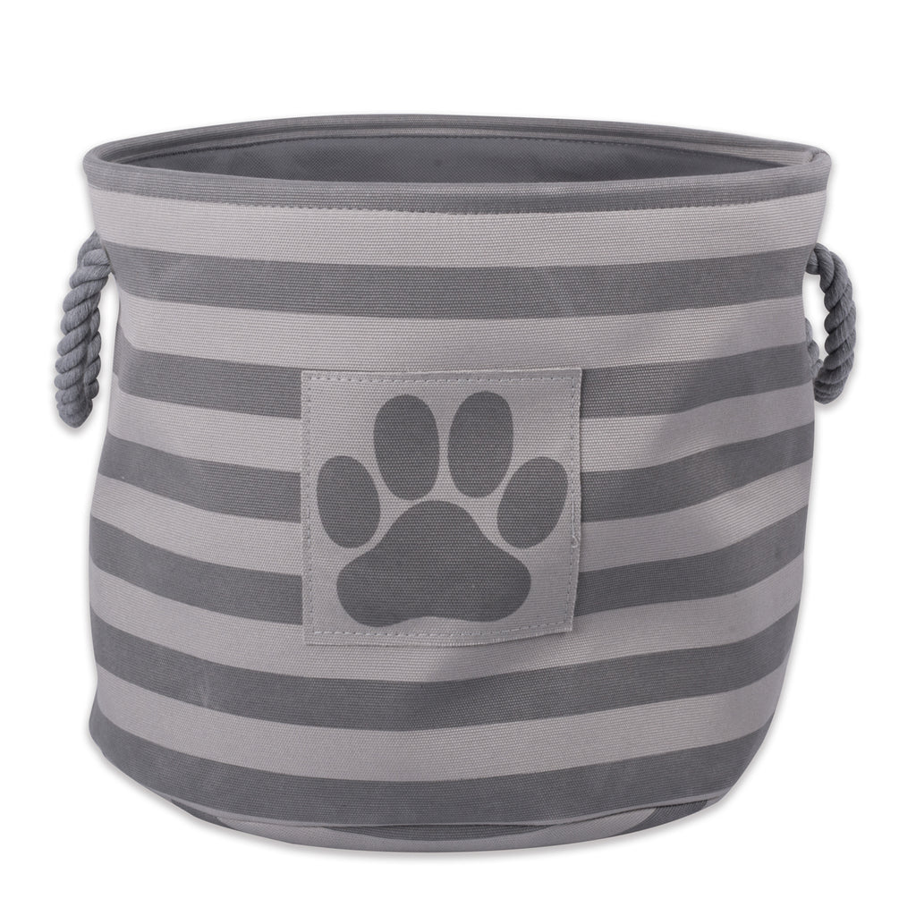 Polyester Pet Bin Stripe With Paw Patch Gray Round Small 9x12x12
