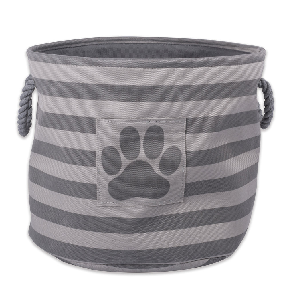 Polyester Pet Bin Stripe With Paw Patch Gray Round Large 15x18x18