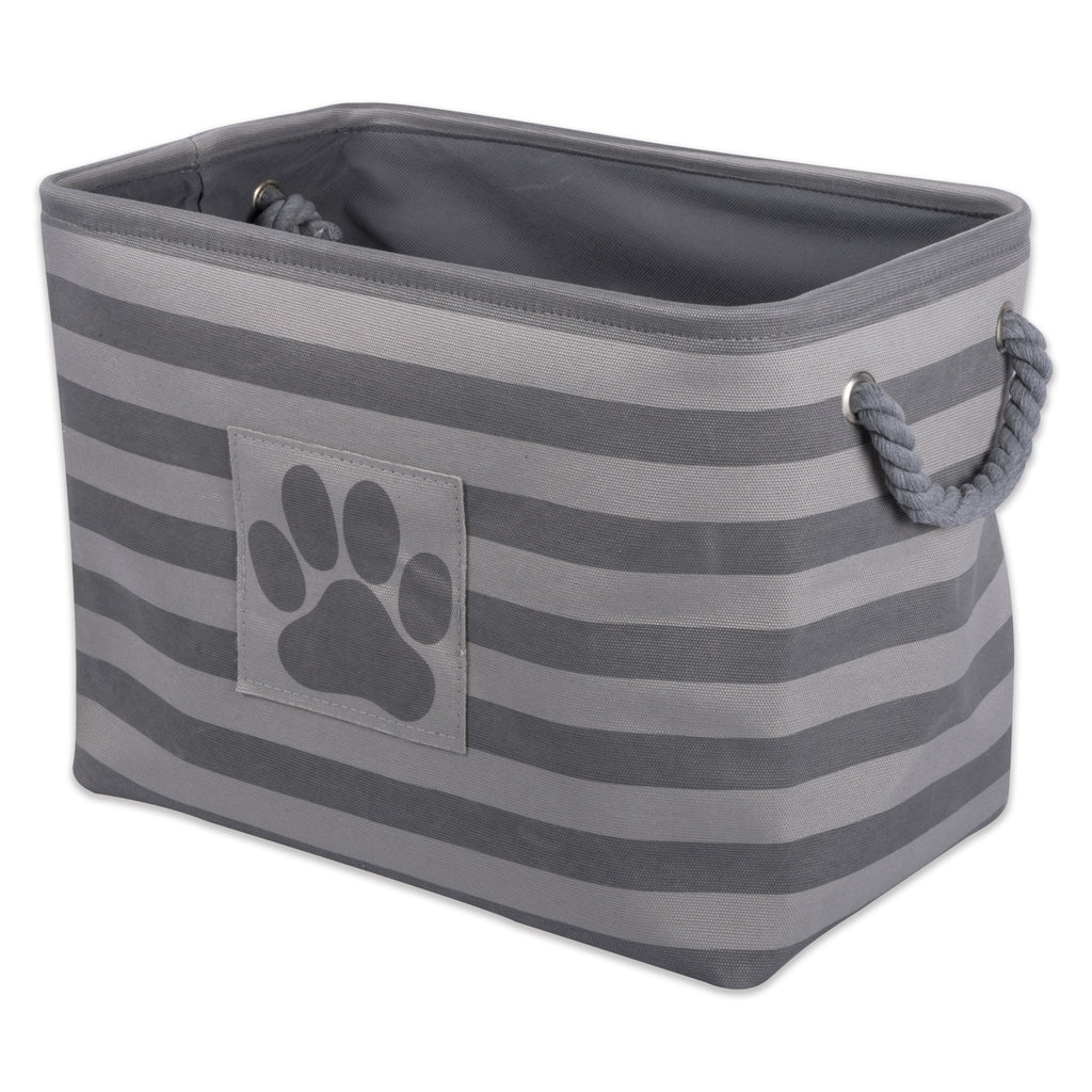 Polyester Pet Bin Stripe With Paw Patch Gray Rectangle Small 14x8x9