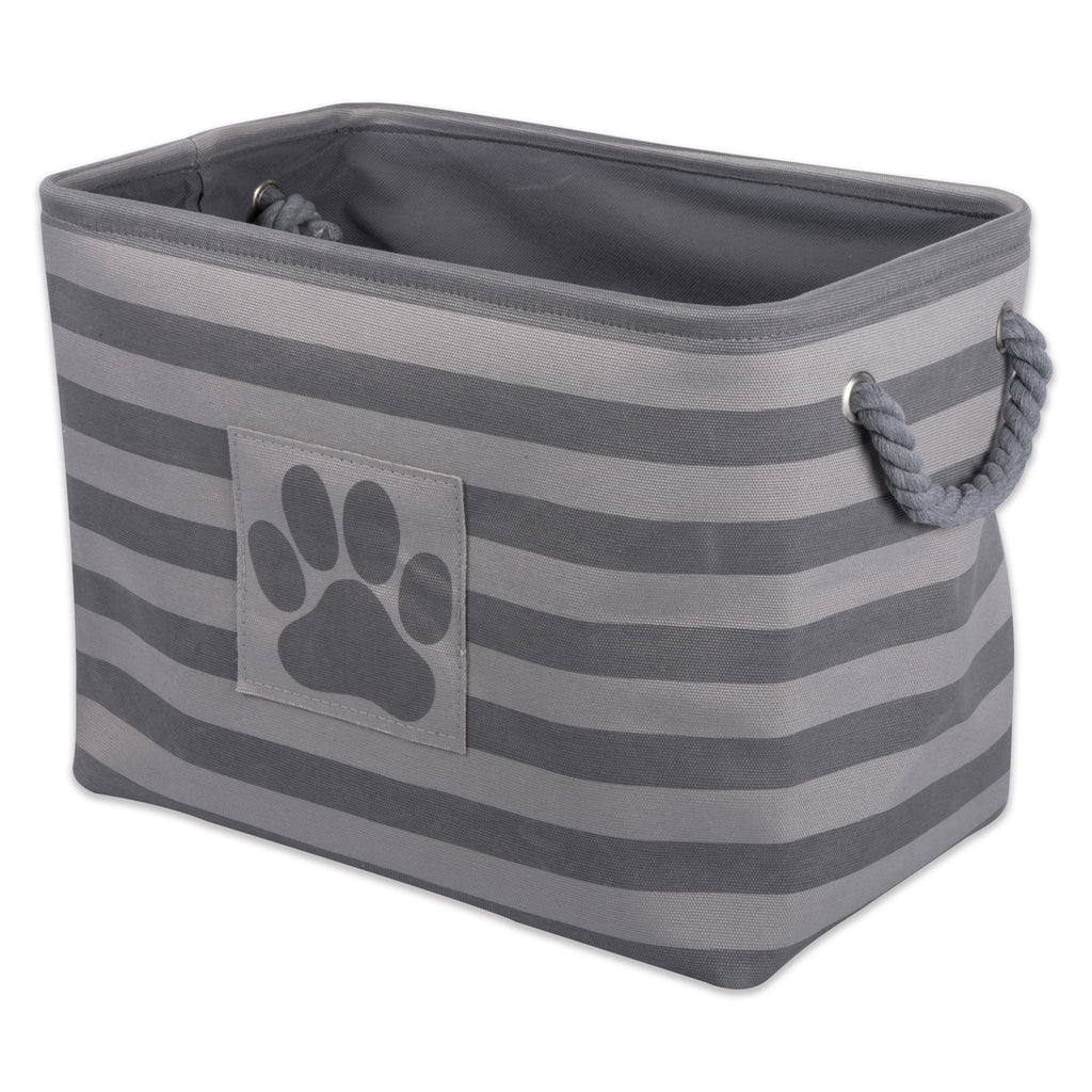 Polyester Pet Bin Stripe With Paw Patch Gray Rectangle Large 17.5x12x15