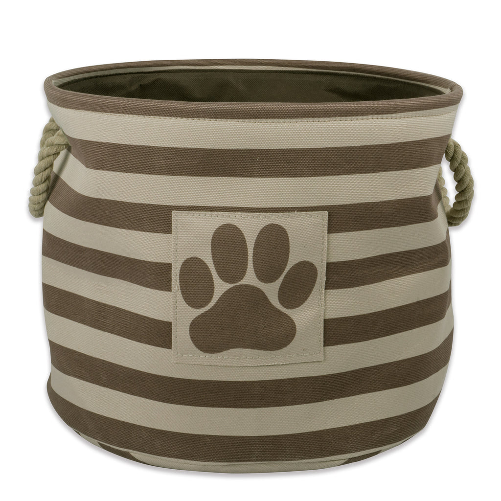 Polyester Pet Bin Stripe With Paw Patch Brown Round Large 15x18x18