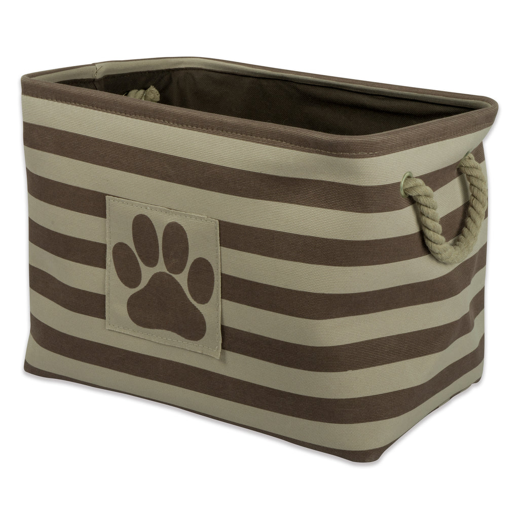 Polyester Pet Bin Stripe With Paw Patch Brown Rectangle Small 14x8x9