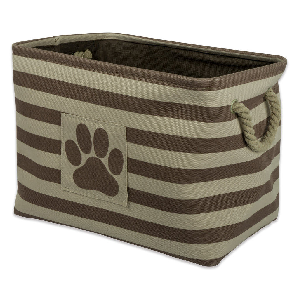 Polyester Pet Bin Stripe With Paw Patch Brown Rectangle Medium 16x10x12