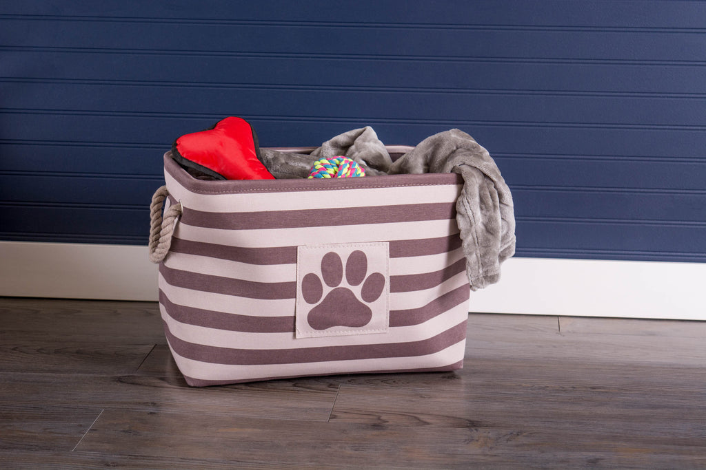 DII Polyester Pet Bin Stripe With Paw Patch Brown Rectangle Large