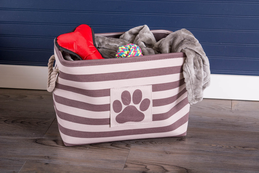 DII Polyester Pet Bin Stripe With Paw Patch Brown Rectangle Large