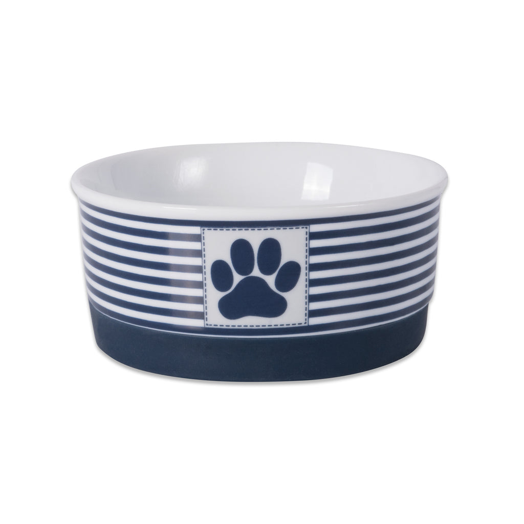 Pet Bowl Paw Patch Stripe Nautical Blue Small 4.25dx2h